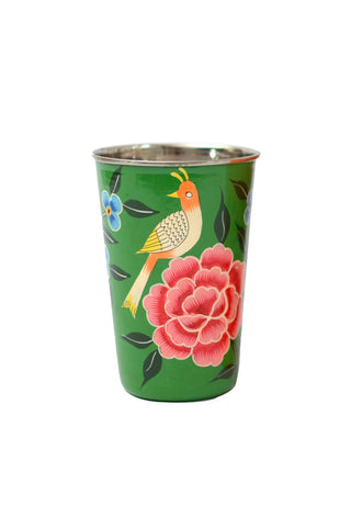 Image of the Green Painted Bird Stainless Steel Tumbler on a white background
