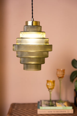 Lifestyle image of the Tiered Green Glass Easyfit Ceiling Light Shade