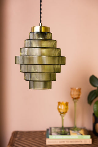 Image of the Tiered Green Glass Easyfit Ceiling Light Shade with the light off