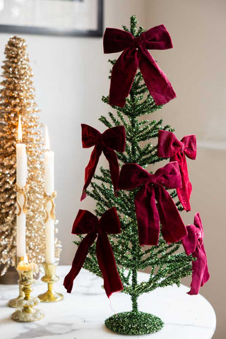 Image of the Green Tinsel Christmas Tree with bows on