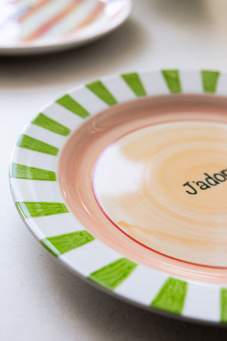Close-up image of the Green & Pink J’adore Ceramic Serving Plate