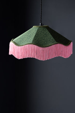Lifestyle image of the Green & Pink Tassel Ceiling Light Shade