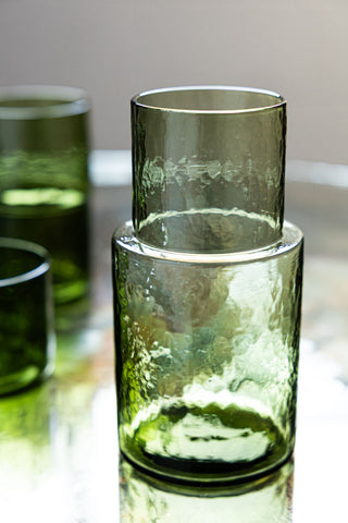Close-up image of the HKLIVING Olive Green Organic Glass Carafe