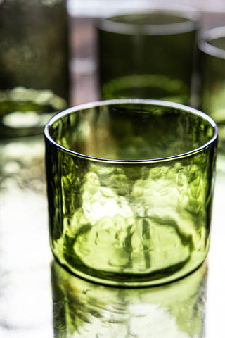 Lifestyle image of the HKLIVING Olive Green Organic Glass Tumbler