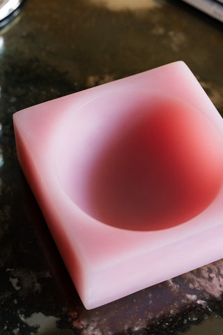 The HKLIVING Pink Modernist Cube Ornament, shown from an angle with the inside empty. 