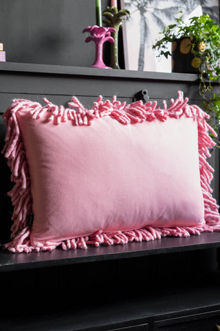 Image of the back of the HKLIVING Shaggy Pink Cushion