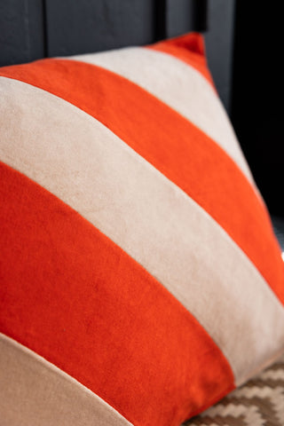 Close-up image of the HKliving Red & Pink Stripe Velvet Cushion