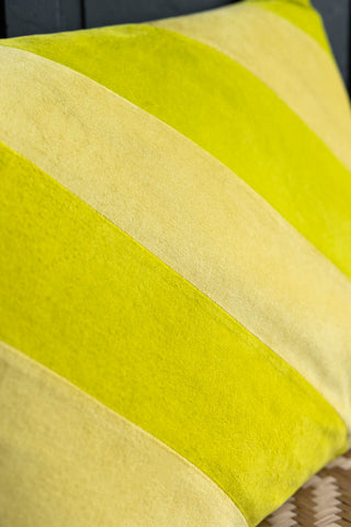 Close-up image of the HKliving Yellow & Green Stripe Velvet Cushion