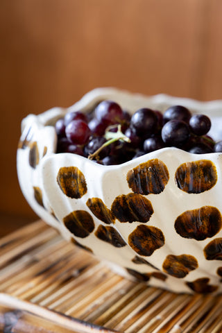 Close-up image of the Handcrafted Brown Spotty Fruit Bowl