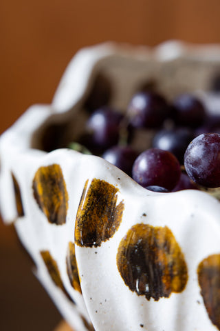 Detail image of the Handcrafted Brown Spotty Fruit Bowl