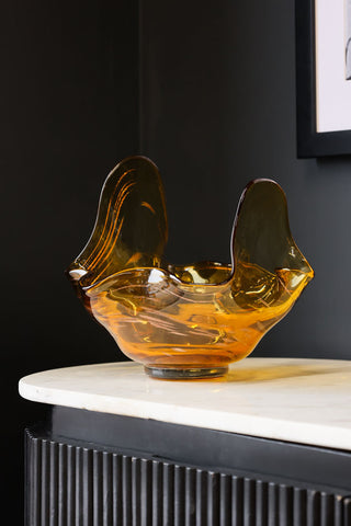 Lifestyle image of the Handmade Honey Glass Handkerchief Vase