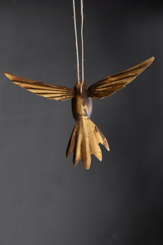 Image of the back of the Antique Gold Bird Hanging Ornament