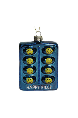 Image of the Happy Pill Glass Christmas Tree Decoration on a white background