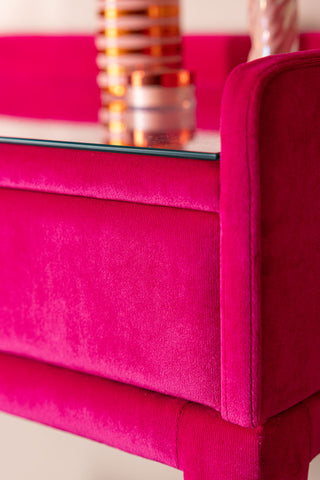 A close up detail of the gorgeous velvet texture of the Hot Pink Velvet Dressing Table.