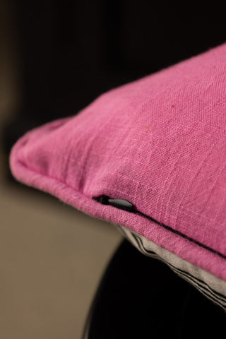 Close-up of the corner/reverse side of the Hot Pink & Gold Star Print Reversible Cushion.