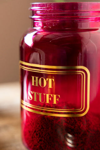 Close-up image of the Hot Stuff Hot Pink Glass Storage Jar