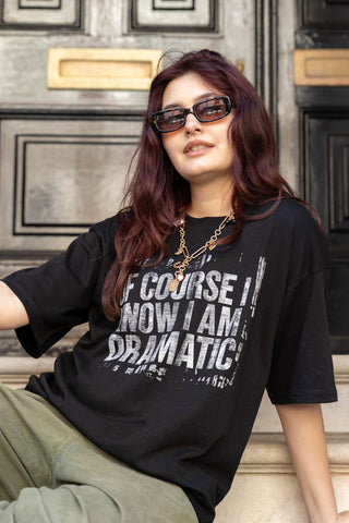 Image of a model wearing the I Am Dramatic Black T-Shirt - Available in 6 Sizes