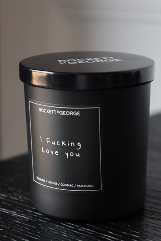 Image of the Rockett St George I Fucking Love You Leather & Tobacco Candle