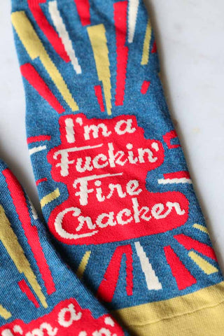 Close-up image of the I'm A Fucking Firecracker Womens Ankle Socks