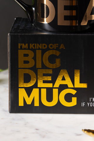 Close-up of the box of the I'm Kind Of A Big Deal Mug, with the mug displayed on top.