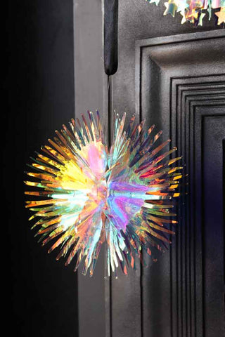 Lifestyle image of the Iridescent Spikey Ball Christmas Decoration