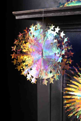 Lifestyle image of the Iridescent Star Ball Christmas Decoration