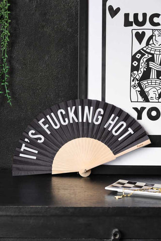 Lifestyle image of the It's Fucking Hot Wooden Fan