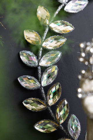 Close-up image of the Jewelled Silver Leaf Door / Christmas Wreath