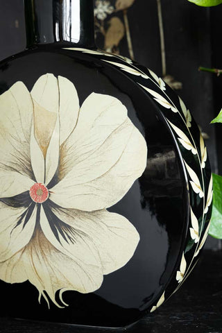 Close-up image of the Black Floral Large Vase