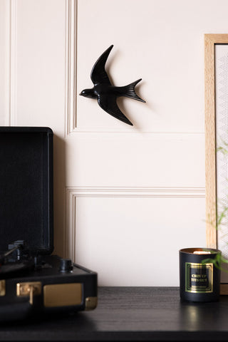 Image of the Large Black Swallow Wall Decoration on a wall