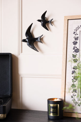 Detail image of the Large Black Swallow Wall Decoration
