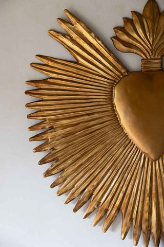 Close-up image of the Large Golden Milagro Heart Wall Art