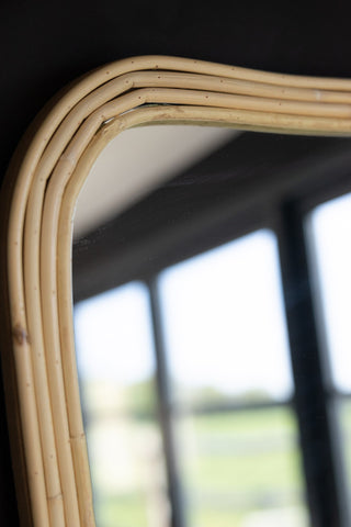 Close-up image of the Large Abstract Rectangle Bamboo Wall Mirror