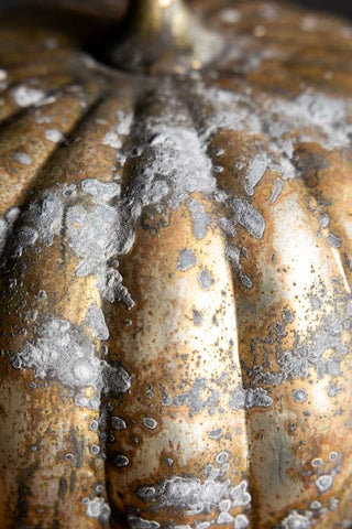 The unique texture on the finish of the Large Rustic Patina Glass Pumpkin