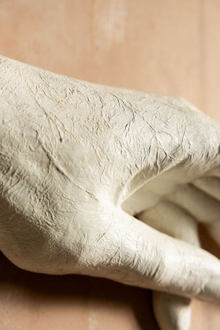 A close up detail of the texture of the Large White Helping Hand Wall Art. 