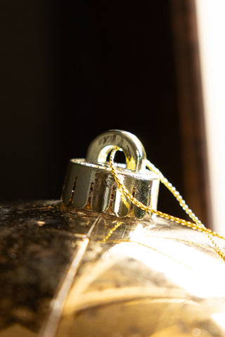 Close-up of the top of the Large Antique-Style Gold Christmas Bauble.