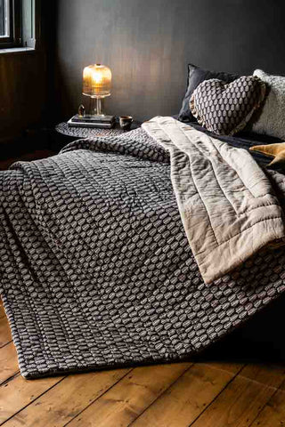 Image of the pattern on the Black & Natural Leaf Reversible Cotton Throw - 2 Sizes Available