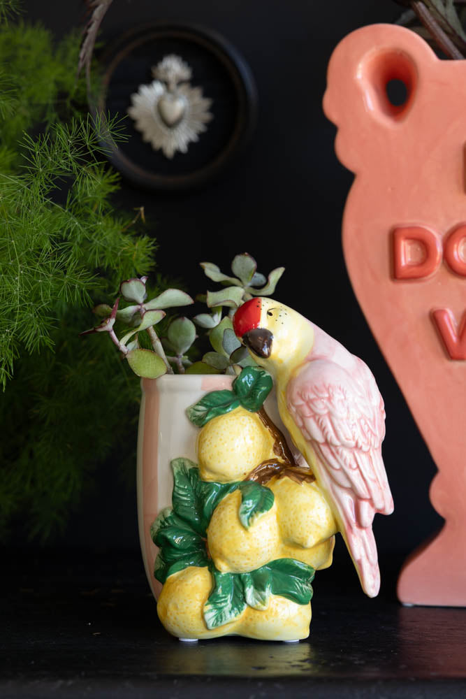parrot planter pot Lemon & Parrot Pink Stripe Indoor Planter