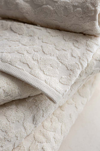 Detailed image of the Leopard Jacquard Towels in Almond