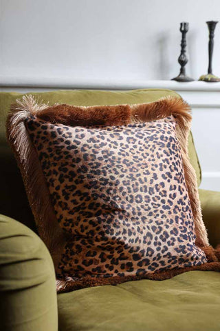 Image of the Leopard Love Velvet Fringe Feather Filled Cushion