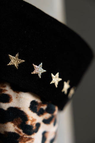 Detail image of the Leopard Love Embroidered Star Christmas Stocking