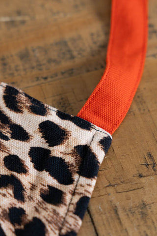 Close-up of a leopard print apron