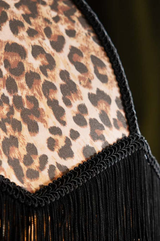 Close-up image of the Leopard Love Print Double Tassel Edge Ceiling Light