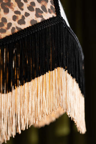 Image of the finish on the Leopard Love Print Double Tassel Edge Ceiling Light