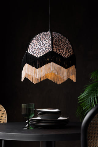 Lifestyle image of the Leopard Love Print Double Tassel Edge Ceiling Light