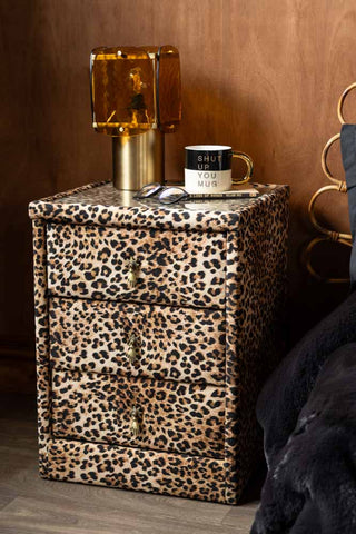 Image of the Signature Leopard Print Velvet Bedside Table