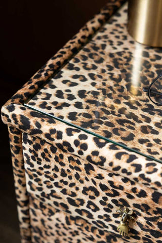 Detail image of the Signature Leopard Print Velvet Bedside Table