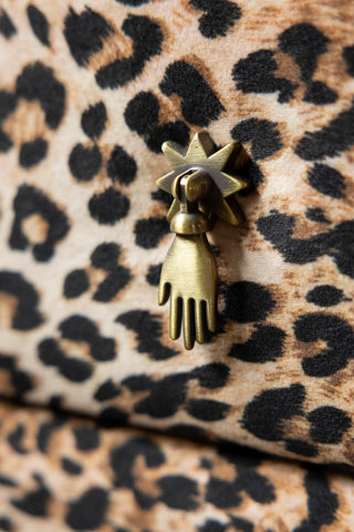 Image of the handles on the Signature Leopard Print Velvet Bedside Table