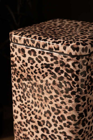 Close up of the Fabulous Leopard Print Pedal Bin with the lid closed.