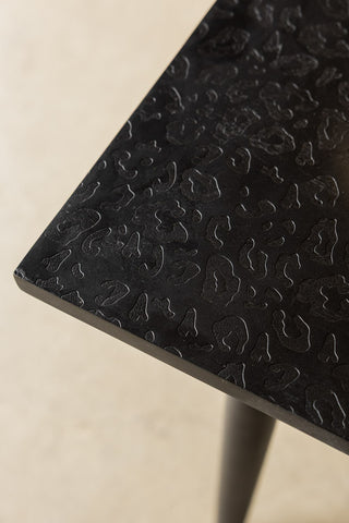 Detail image of the Leopard Print Black Wood 6 Seater Dining Table